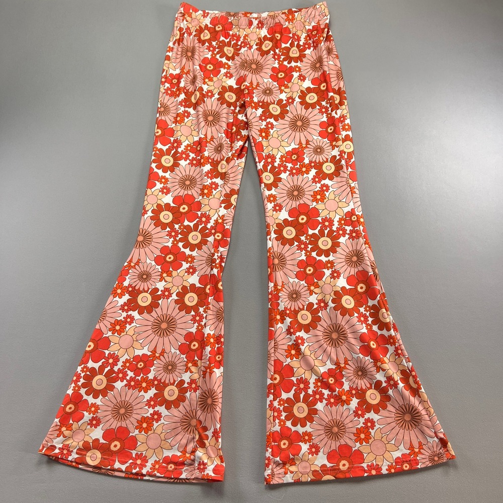 Shein Soleia 90s Flare Leg Pants Womens XL Multi Floral Print Stretch Pull On